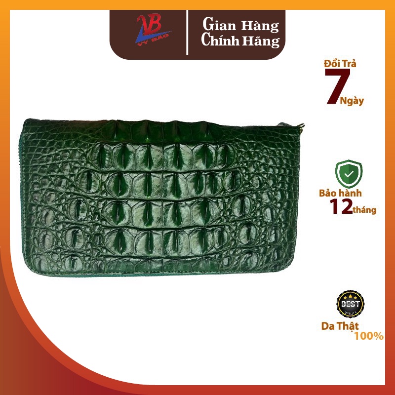 VÍ Cầm Tay 1 khóa Kéo Nam Nữ Đều dùng được chất liệu Da Cá Sấu Thật Nội Thất Da Bò Size 22x12x2,5cm