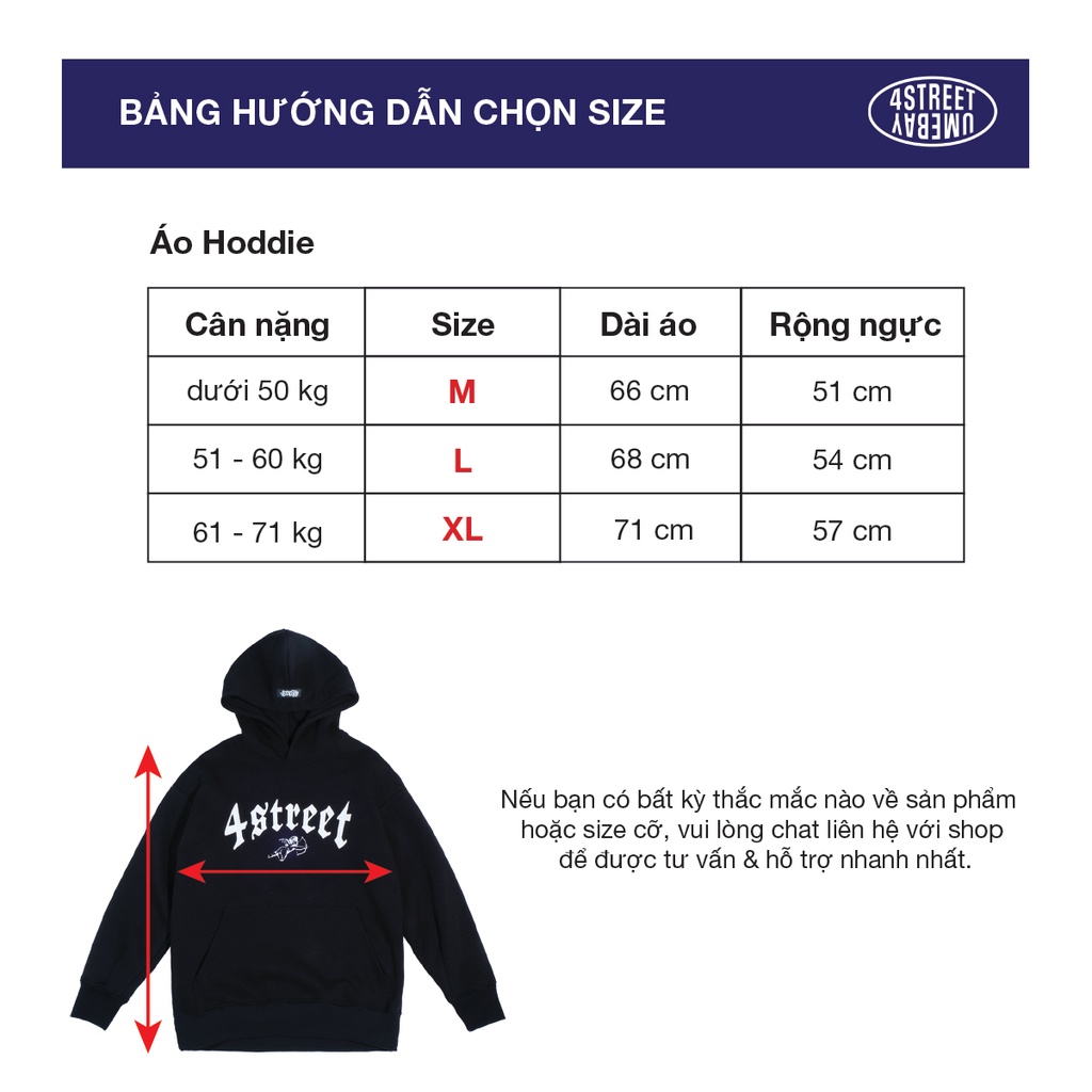 Áo hoodie nỉ bông nam nữ unisex Umebay 4Street, áo khoác nỉ dài tay có mũ form rộng oversize 4ST-HD51