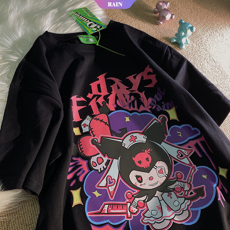 SANRIO Áo Thun Tay Ngắn Dáng Rộng In Họa Tiết Hoạt Hình Kuromi Nhật Bản Thời Trang Mùa Hè 2022 Cho Nữ