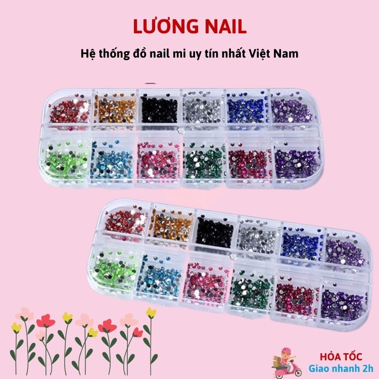 Đá trang trí móng khay mix 12 màu đủ size