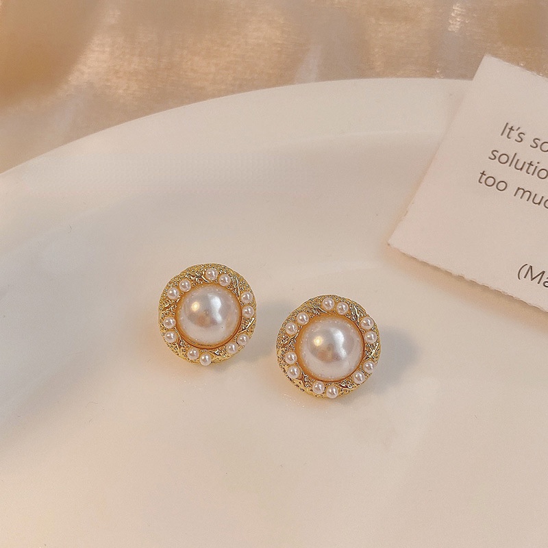 Bông Tai Đính Ngọc Trai Sang Trọng Phong Cách Retro