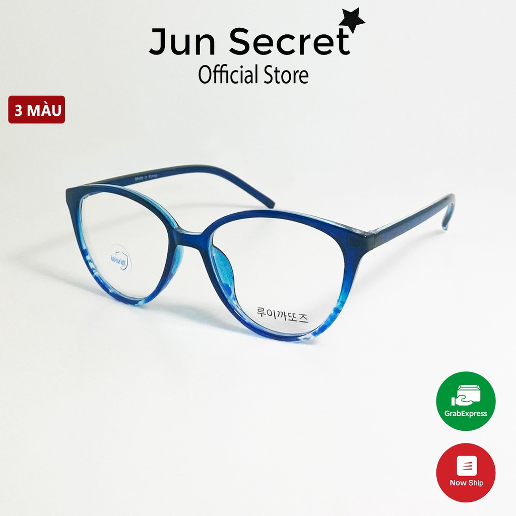 Mắt kính giả cận nữ gọng nhựa cao cấp Jun Secret kiểu kính hình mắt mèo siêu sang chảnh, tròng 0 độ chống tia UV JS23A60
