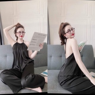 Đồ bộ ngủ yếm nữ đồ ngủ yếm mặc nhà nữ lụa chất Latin mềm mịn mát - CN013