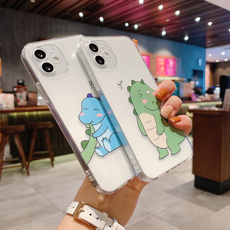 Ốp Đôi iphone Trong Suốt In Hình Khủng Long ốp cặp Kute Cho Iphone 13 Pro Max 11 12 x xsmax Đến 7 Plus 6 6plus
