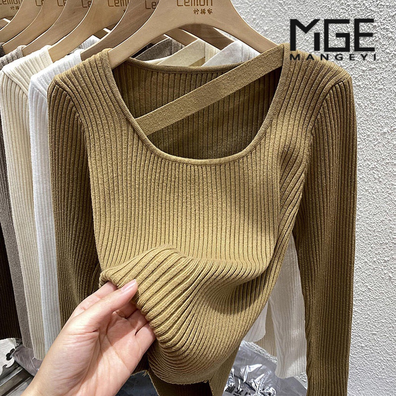 Áo Sweater Dệt Kim Dày Cổ Vuông Dáng Ôm Kiểu Pháp Xinh Xắn Cho Bạn Gái