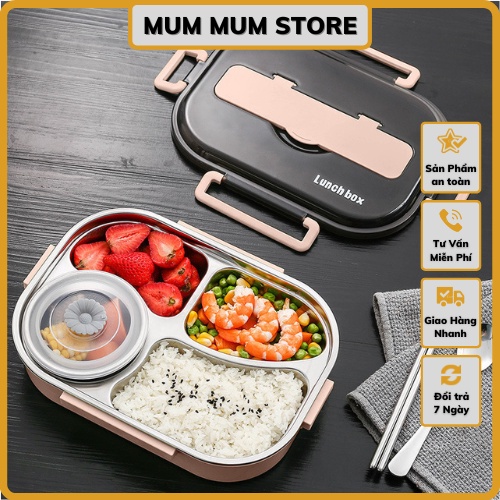 Hộp cơm văn phòng + Túi giữ nhiệt - Kèm bộ đũa thìa  và bát canh inox 304