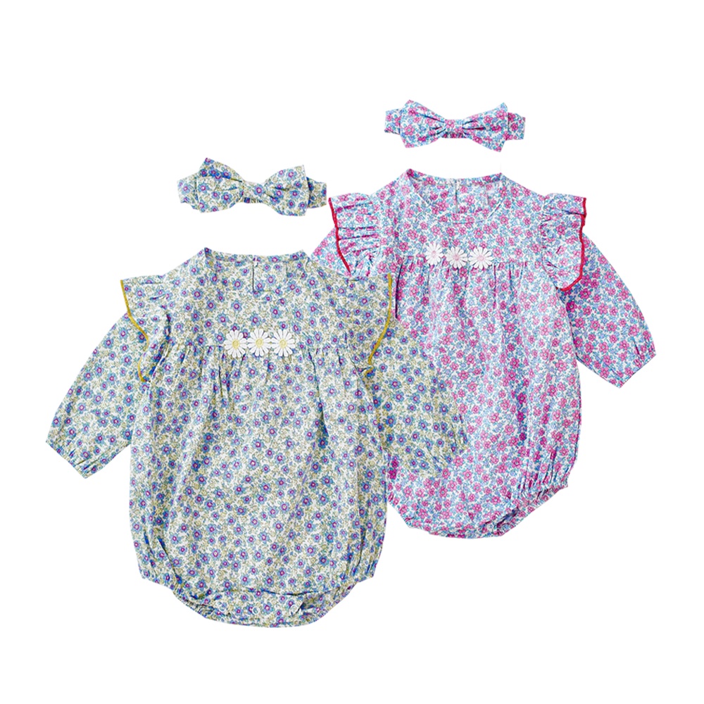 Sanlutoz Bộ Áo Liền Quần Dài Tay In Hoa Dễ Thương Kèm Băng Đô Thời Trang Mùa Thu Cho Bé Gái