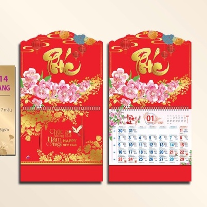 Lịch tết 2023, Lịch âm dương treo tường 12 tờ 30x40cm mỗi tháng là 1 tờ