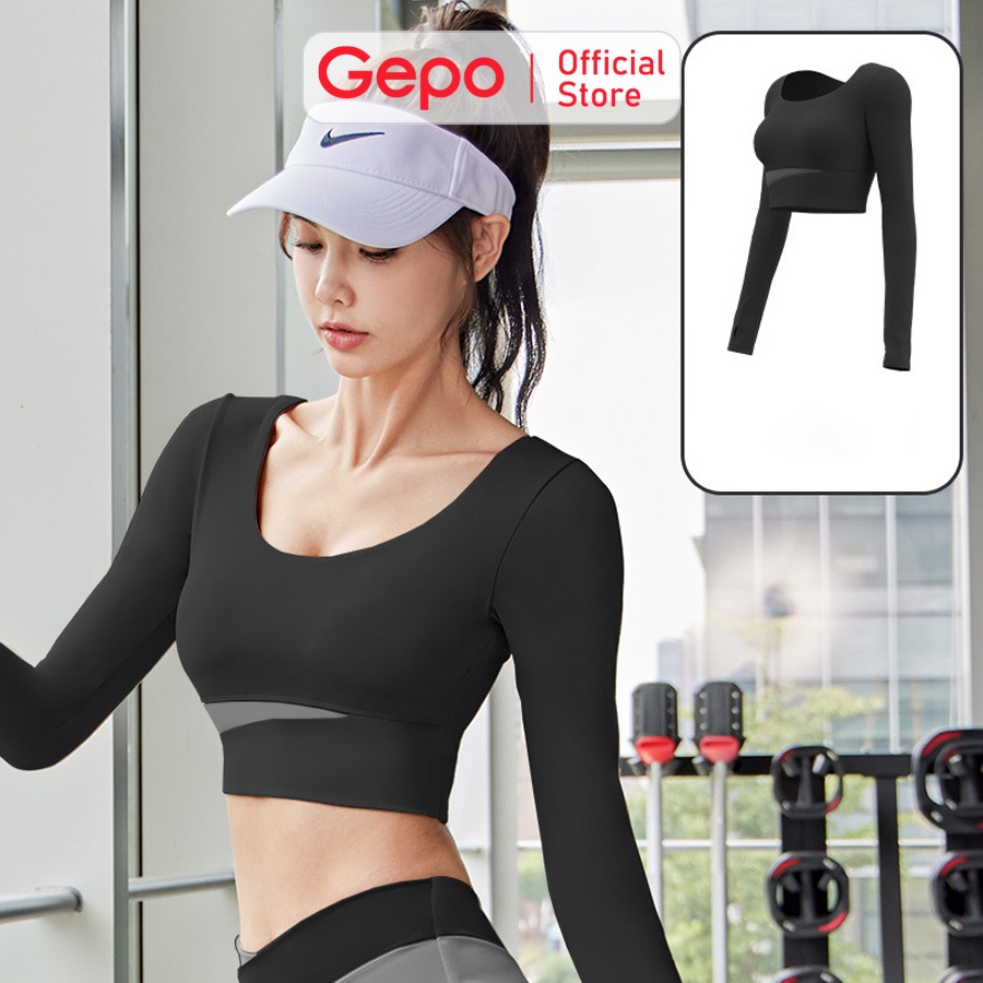 Áo Croptop Dài Tay Chuyên Tập Gym Yoga Có Miếng Đêm Ngực Ôm Sát Body GEPO GP214