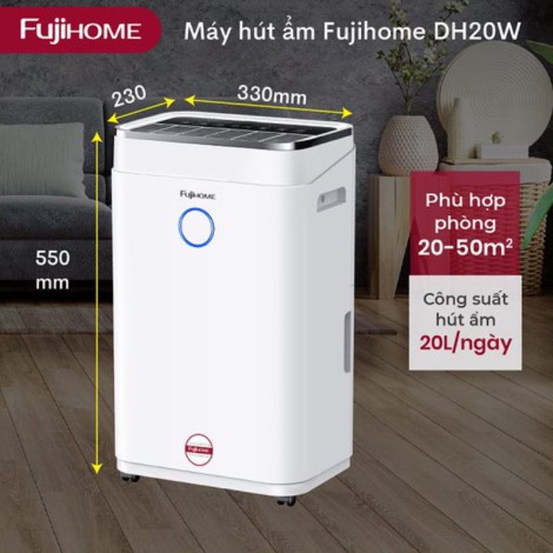 Máy hút ẩm 20L/ngày Fujihome DH20W Kết nối wifi thông minh - Công suất 20 lít/ngày - Hàng chính hãng