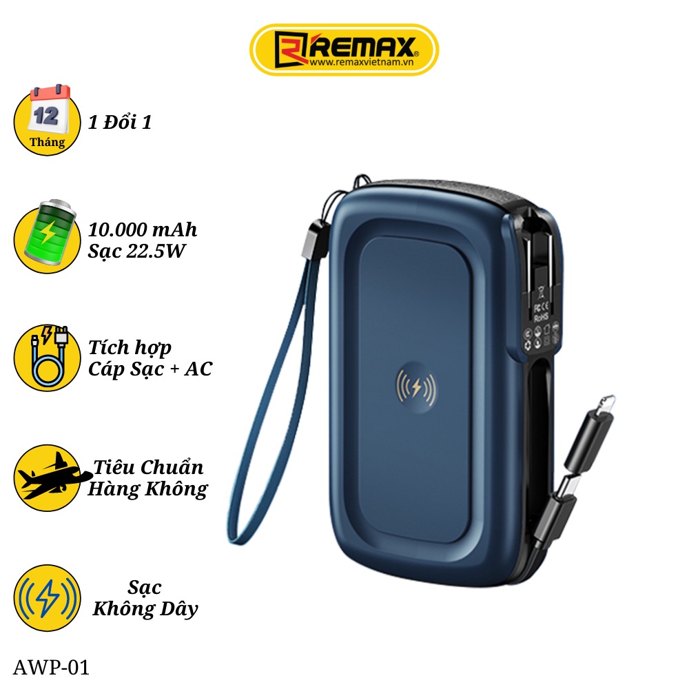 Sạc đa năng Remax PD+ QC Wireless AWP-01 - Kiêm sạc dự phòng - Giá cạnh tranh nhất shopee