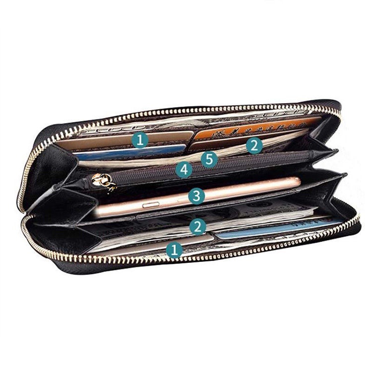Ví Da Bò Dáng Dài Cỡ Lớn Phối Khóa Kéo Thời Trang Cho Nữ