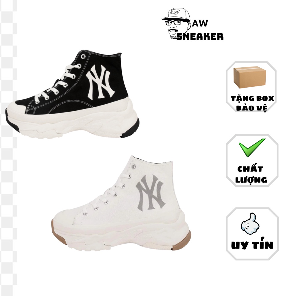 Giày thể thao MLB Chunky Hight N.Y black & white,Giày sneaker N.Y độn đế hack dáng nam nữ hàng chuẩn SC full bill box