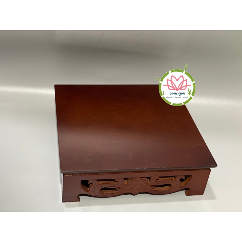 ĐÔN GỖ HÌNH CHỮ NHẬT KHẮC HOA SEN ĐẶT TƯỢNG THỜ, CHẬU CÂY BONSAI