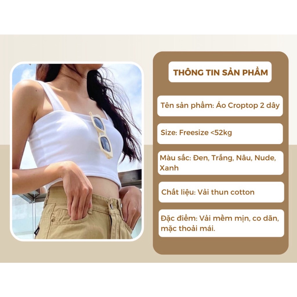 Áo 2 Dây Bản To Có Mút Ngực Áo Croptop Hai Dây Nữ Gem Boutique Chất Cotton 2 Lớp Co Dãn Dày Dặn CROPTOP