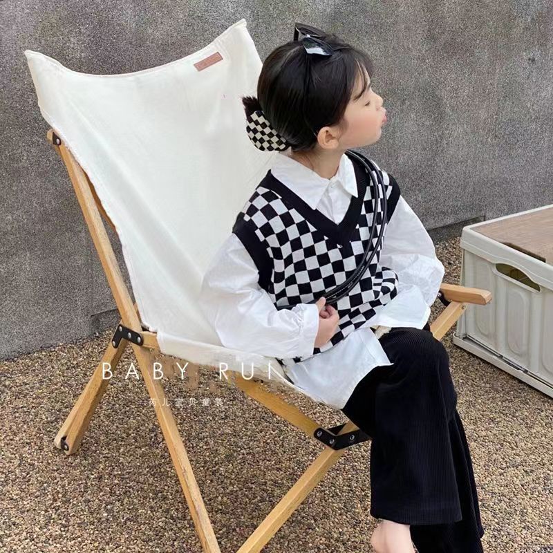 Set Áo Sơ Mi Trắng Và Áo Len Không Tay Phong Cách Mới Cho Bé Gái 5-12 Tuổi