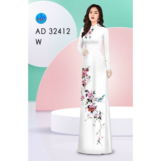 Vải may áo dài in 3D Hoa và chim xanh