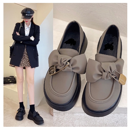 Giày Da Mũi Tròn Đế Dày Đính Nơ Phong Cách Anh Quốc giày lolita mary jane jk oxford 5cm khoá xỏ khoen 5 phân 5cm