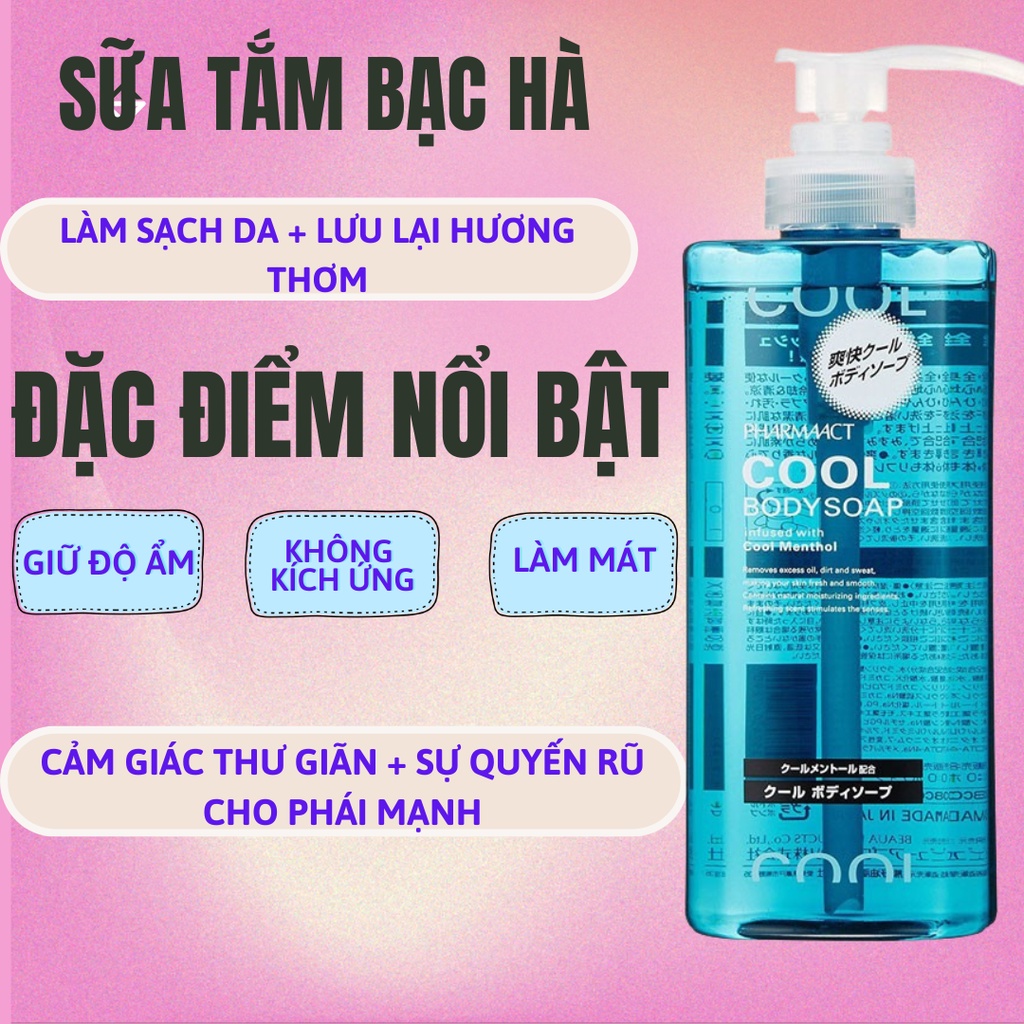 Sữa tắm Pharmaact Extra Cool Body Soap  600ml - Sữa tắm bạc hà siêu mát lạnh thành phần 100% thiên nhiên