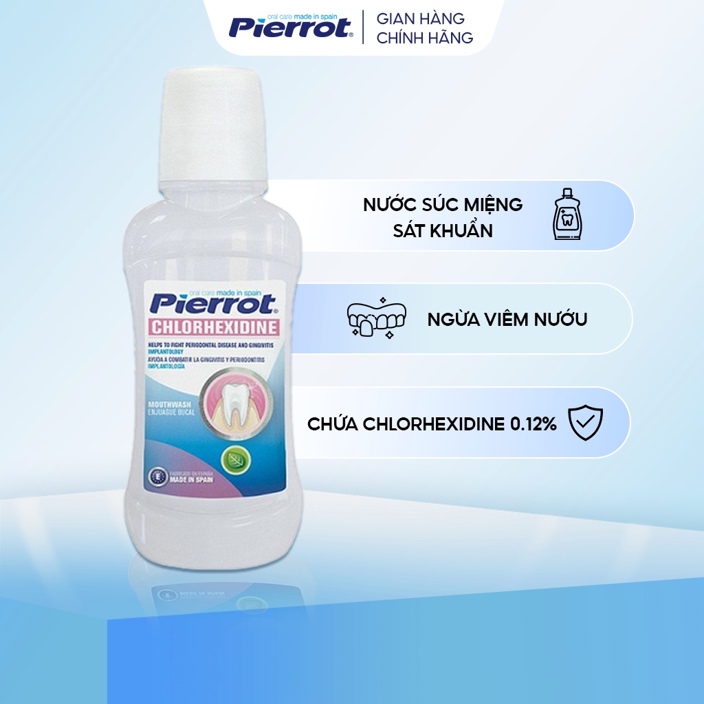 Nước Súc Miệng Sát Khuẩn PIERROT Giúp Loại Bỏ Vi Khuẩn Ngăn Ngừa Nguy Cơ Mắc Các Bệnh Về Răng Miệng Chlorhexidine 250ml