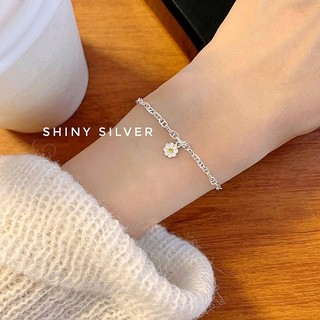 Lắc tay bạc Ý Shiny Silver lắc tay sợi mắt xích charm hoa cúc Daisy LT09