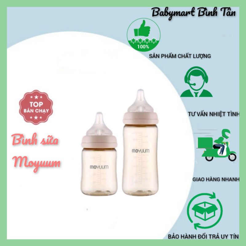 Bình sữa Moyuum chính hãng hàn quốc, chất liệu PPSU an toàn, dung tích 170ml/270ml, núm ti siêu mềm, chống đầy hơi
