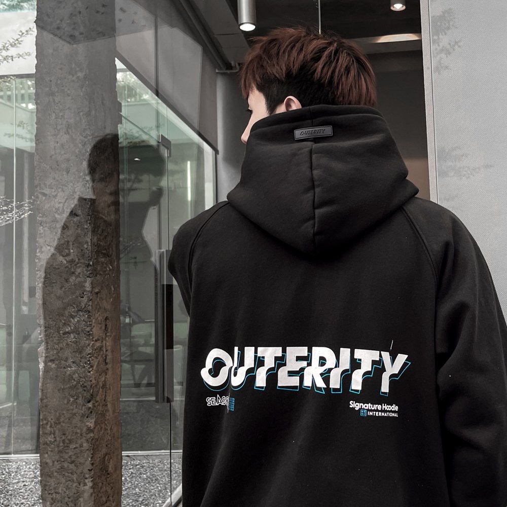 Áo khoác hoodie nam nữ Nỉ Bông Dày Outerity Signature Season 2022 / Màu Đen