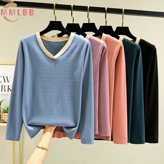 Phụ Nữ Giữ Nhiệt Áo Dài Tay Áo Sơ Mi Trơn Rời Áo Sơ Mi v Cổ Tirt Casual 2024 Mùa Đông Áo Thun L-3XL