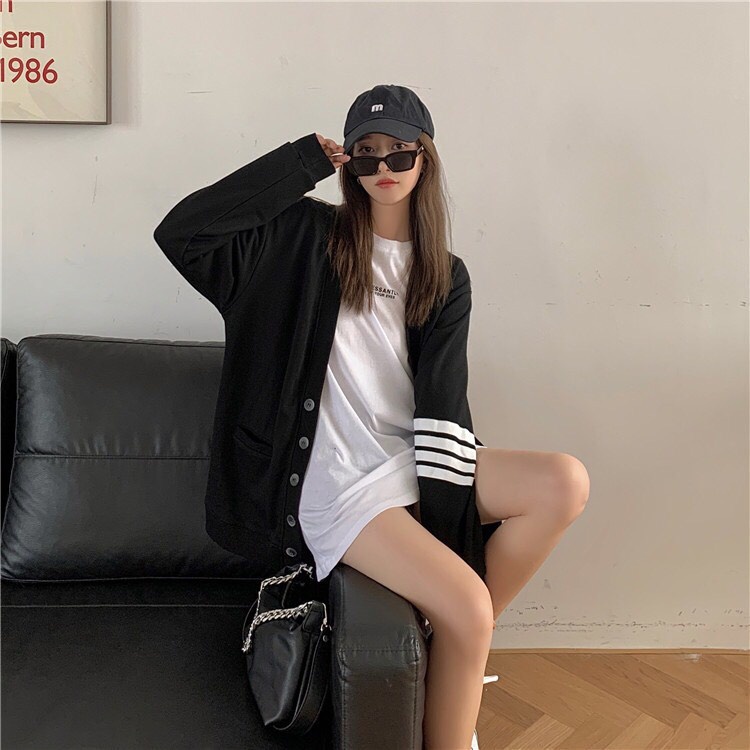 Áo cardigan mỏng kẻ sọc ThomBrowne - Áo khoác nỉ da cá dài tay cổ chữ V