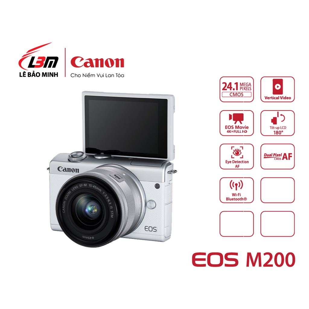 MÁY ẢNH CANON EOS M200 KIT EF-M15-45MM F3.5-6.3 IS STM/ ĐEN+ TRẮNG