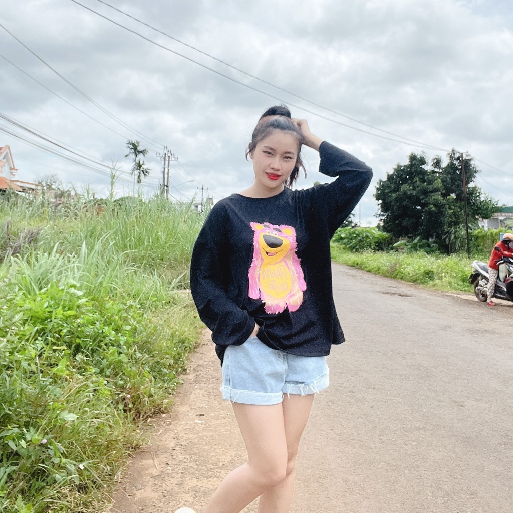 Áo Phông Tay Dài Bigsize Phom Rộng In Gấu Panda,Áo Thun Unisex Dáng Rộng Size Lớn MÃ TD GẤU