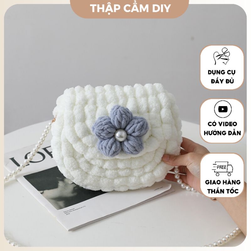 Túi Tự Đan Handmade, Túi Len Tự Đan Phồng Bi Đính Hoa Len [Có Video Hướng Dẫn]