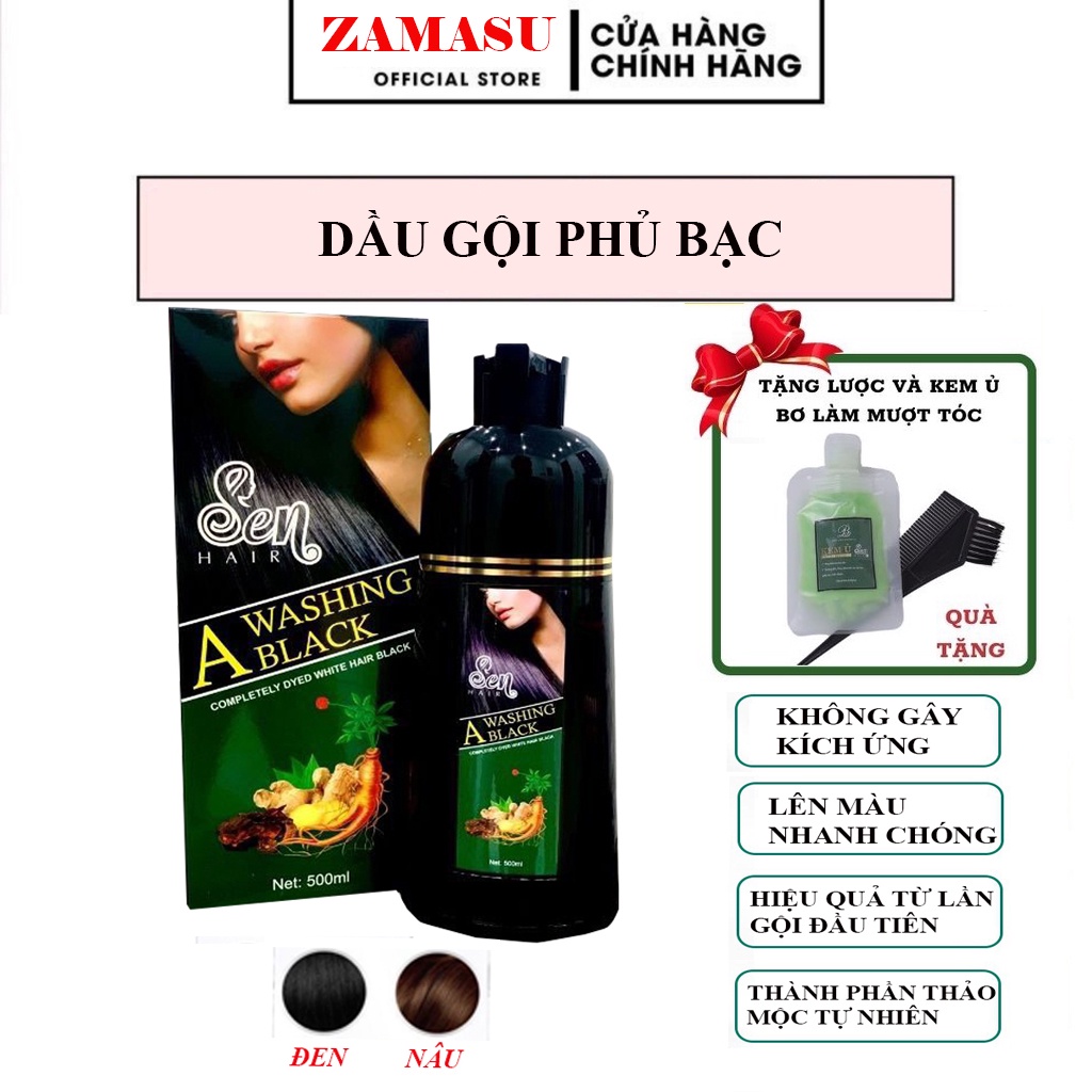 Dầu Gội Phủ Bạc Sen Hair 500ml - Phủ Bạc Màu Đen, Nâu Đều Màu Sau Lần Đầu Gội - Dưỡng Tóc Mềm Mượt.