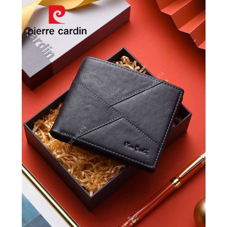 Ví da bò nam Pierre Cardin chính hãng đen mẫu mới da bò xịn