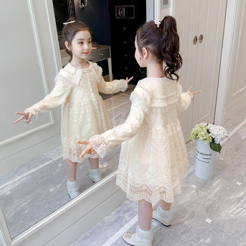 Đầm Công Chúa Dài Tay Phối Ren Xinh Xắn Cho Bé Gái