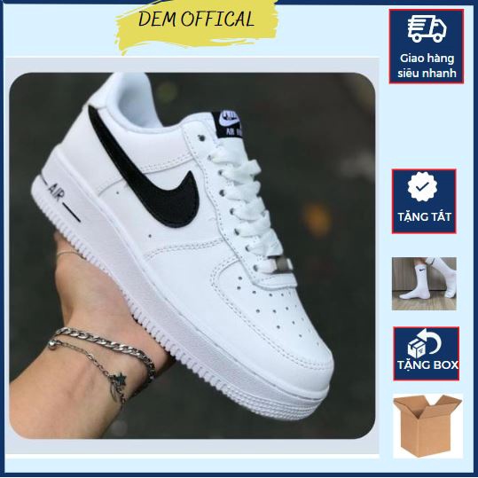 Giày nike air force 1 Low White Black, giày af1 vệt đen trắng cổ thấp nam nữ s.cấp full bill box