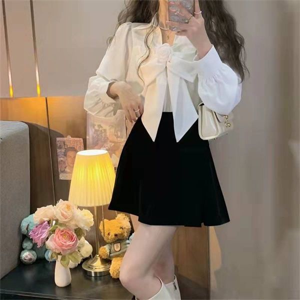 Áo Sơ Mi Thắt Nơ Dài Tay Phong Cách Phương Tây Thiết Kế Mới 2022 Dành Cho Nữ