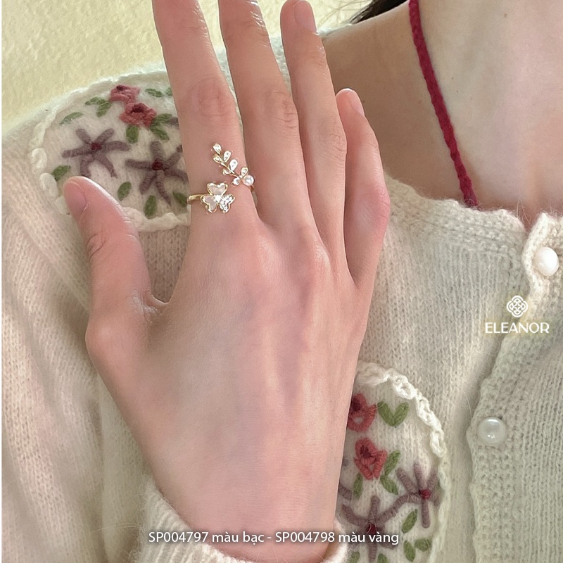 Nhẫn nữ hở bạc 925 Eleanor Accessories hình hóa đính đá ngọc trai nhân tạo phụ kiện trang sức 4797