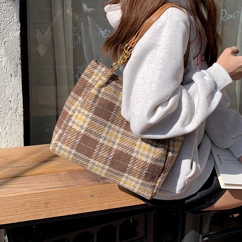 Túi Đeo Vai Cỡ Lớn Họa Tiết Sọc Caro Chất Lượng Cao Cho Nữ