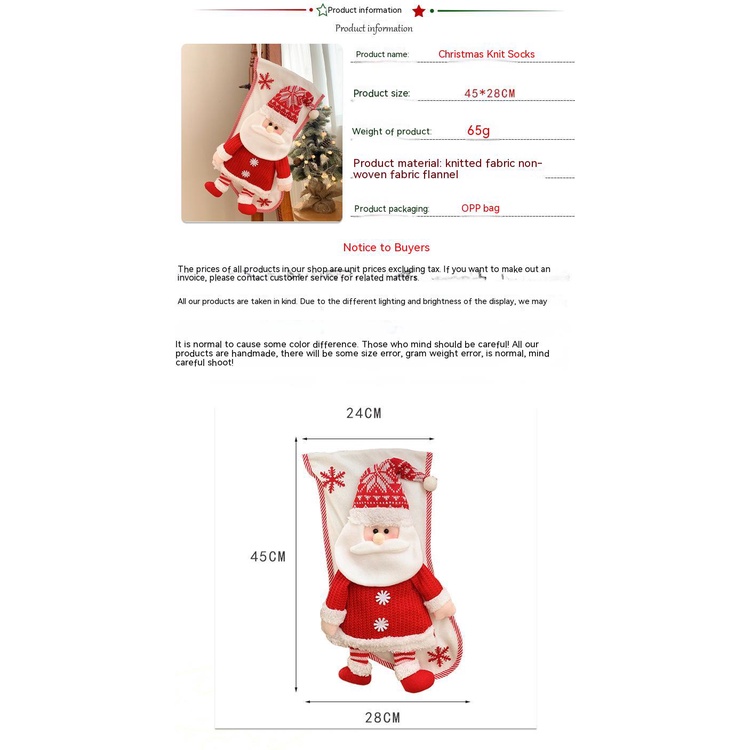 Túi Đựng Kẹo Đan Len Hình Ông Già Noel / Người Tuyết Ba Chiều Trang Trí Cây Thông Giáng Sinh