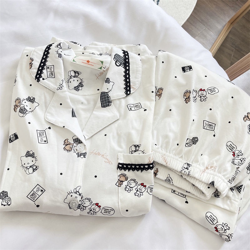 Bộ Đồ Ngủ Tay Dài In Hình Hoạt Hình Dễ Thương Thời Trang Xuân Thu Cho Nữ