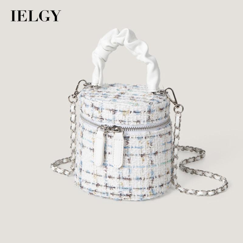 Túi Đeo Chéo Bằng Vải Len Phối Dây Xích Hình Trụ Thời Trang Dành Cho Nữ