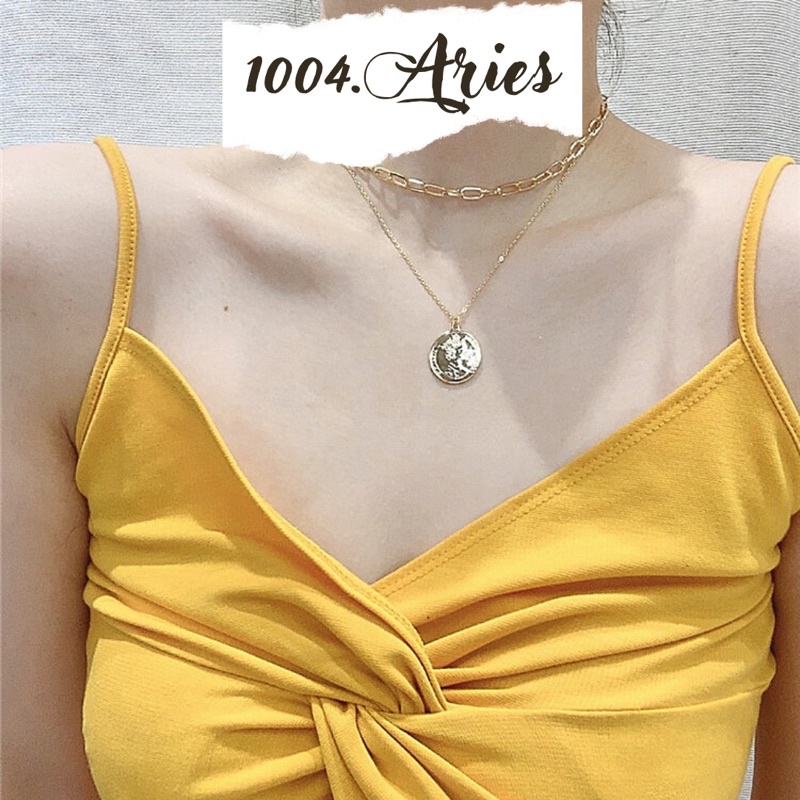 Dây chuyền 2 lớp nữ dây chuyền nhiều lớp mỏng mặt đồng tiền vàng - 1004 ARIES