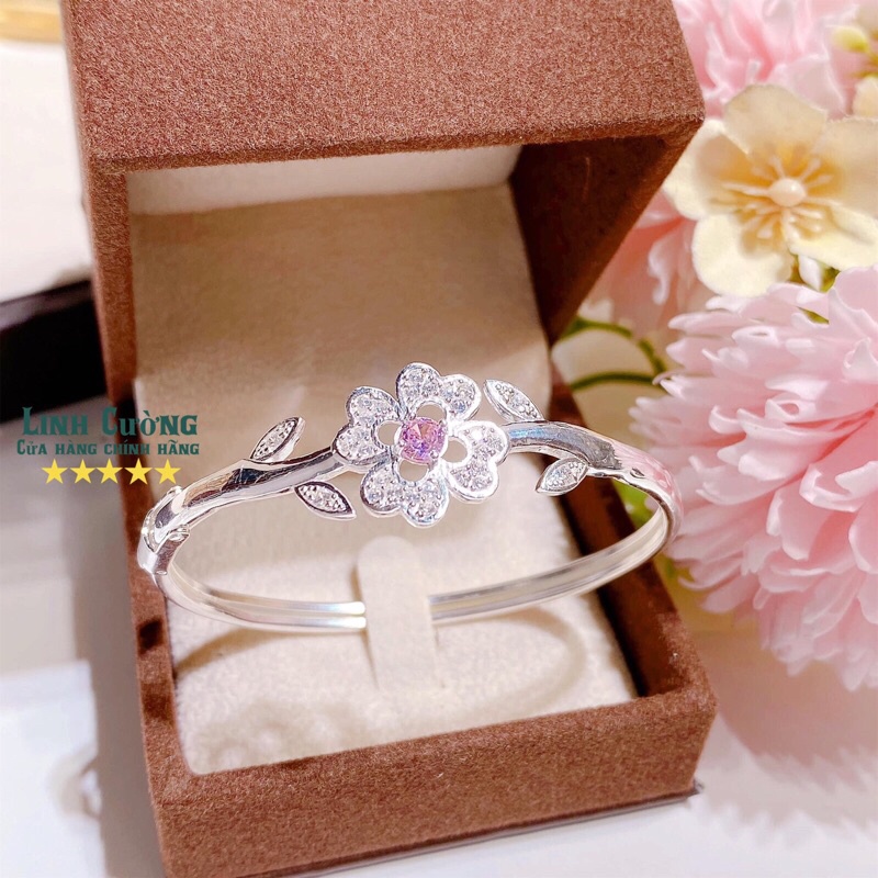 Lắc tay cứng mặt hoa cao cấp cho nữ- Vòng bạc ta