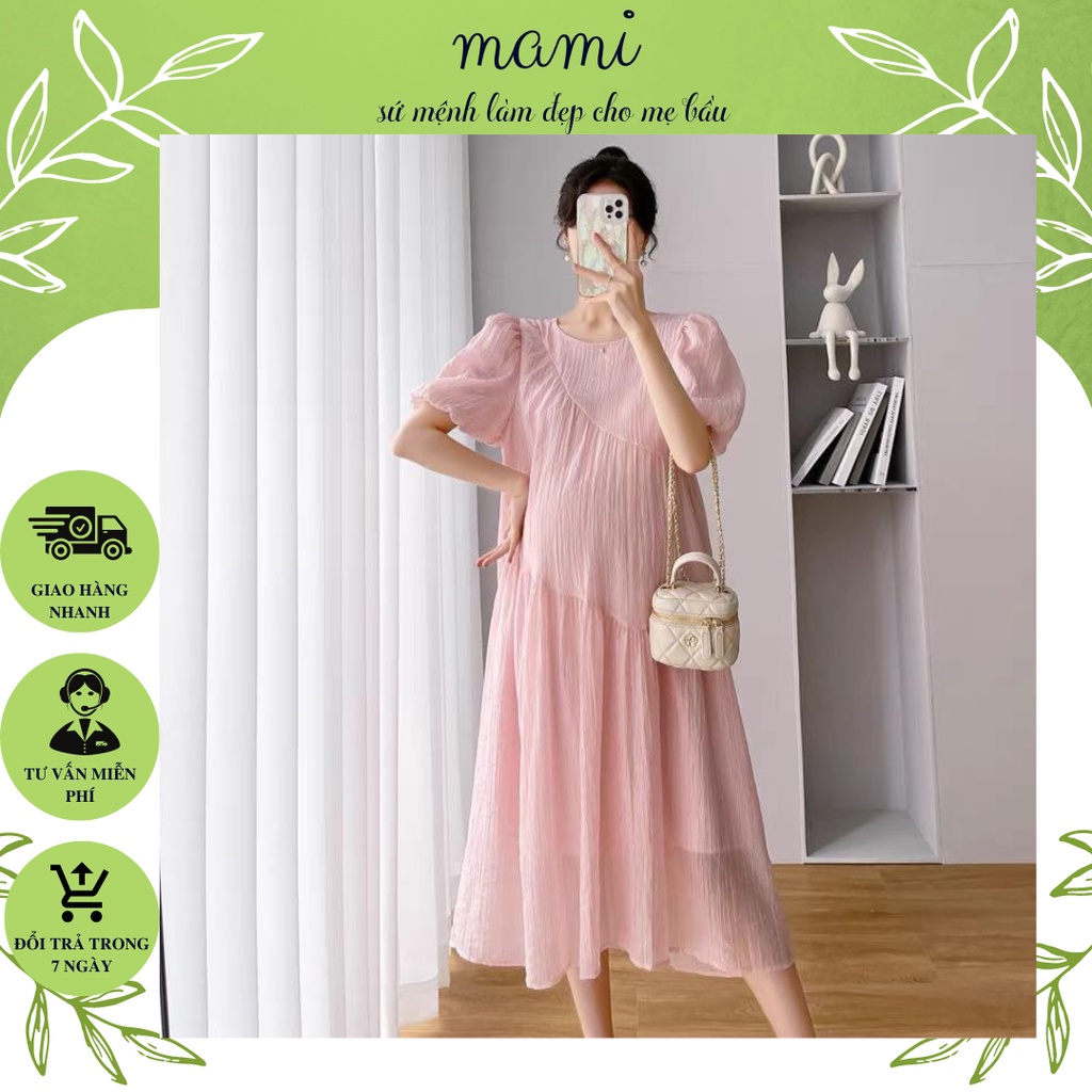 MAMI- Váy đầm suông dài thiết kế cao cấp Mami chất liệu tơ đũi mềm mại thoáng mát, buộc nơ sau lưng, size 40-80kg