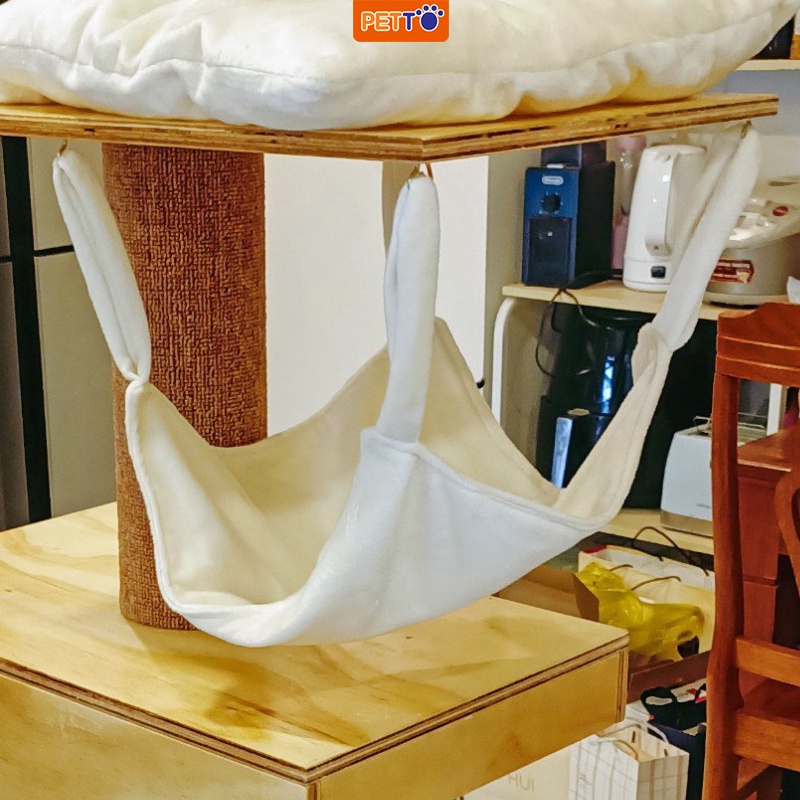 Võng cho mèo CAO CẤP treo nhà cây, chuồng KÈM ĐINH MÓC chắn chắn hình chữ nhật 50x35cm dây 12cm xinh xắn HFM001