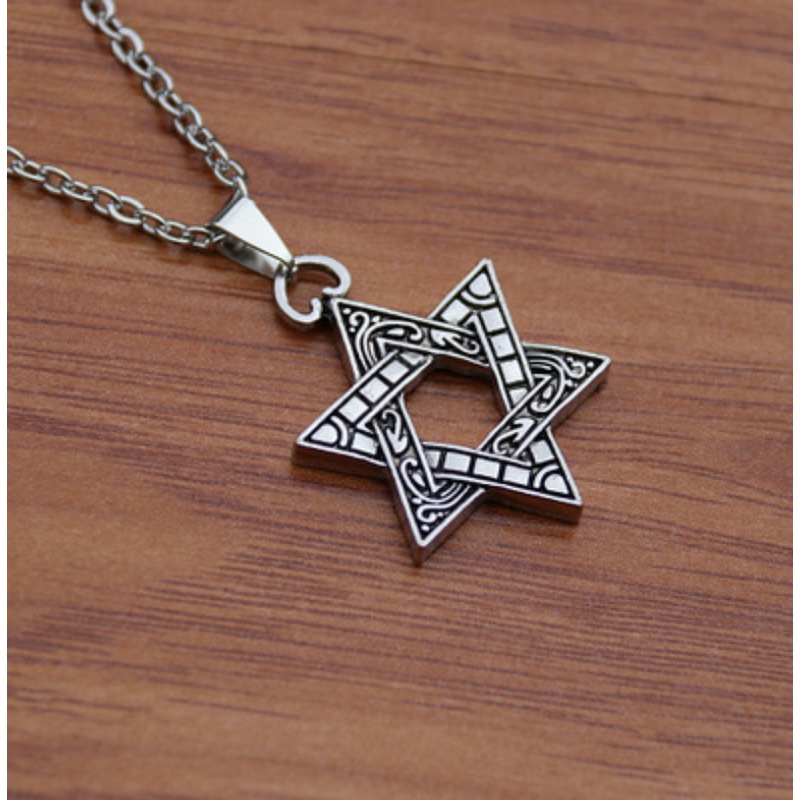 Vòng cổ Thép Không Gỉ Mặt Ngôi Sao Sáu Cánh Phong Cách Hip Hop Thời Trang Cho Nam