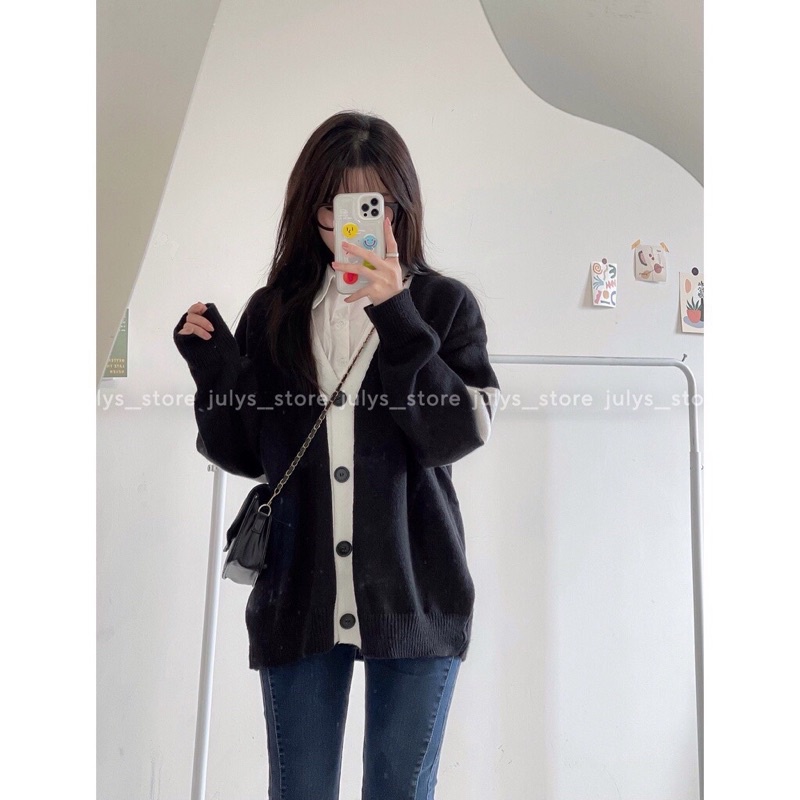 Áo khoác nữ cradigan kẻ sọc tay 3 màu đen nâu xám Hàn Quốc cổ chữ V