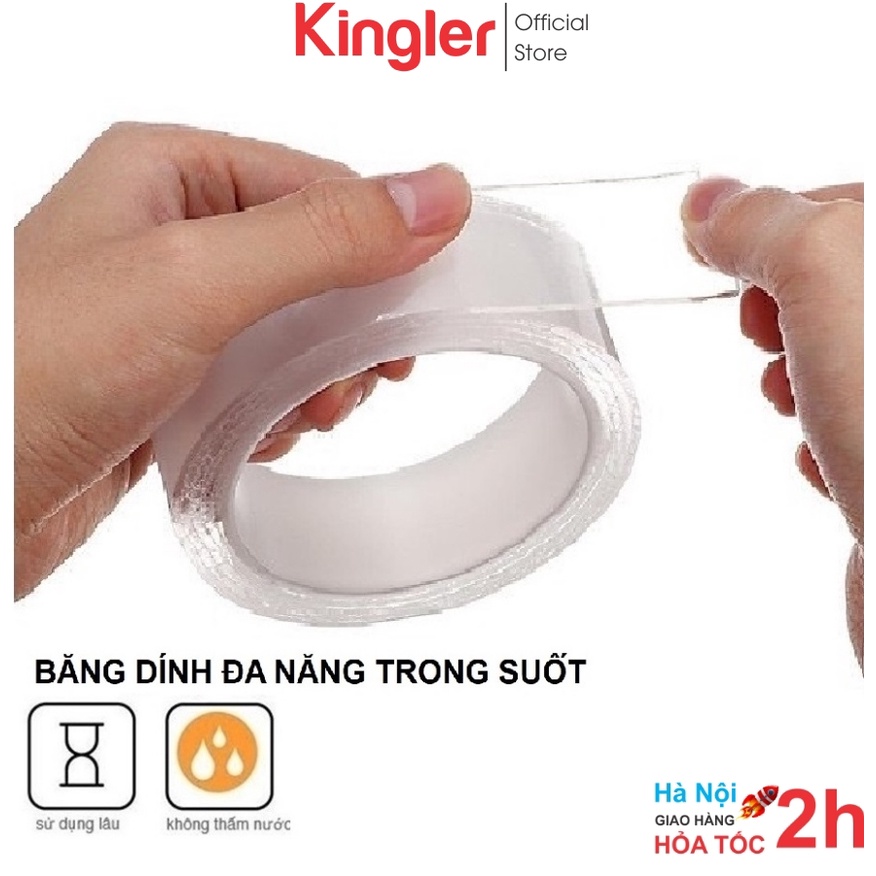 Cuộn Băng Dính 3M, 2 Mặt Trong Suốt, Băng Keo Chống Thấm, Sử dụng Dính Dồ Vật Lên Tường, Tái Sử Dụng. Kingler 6005