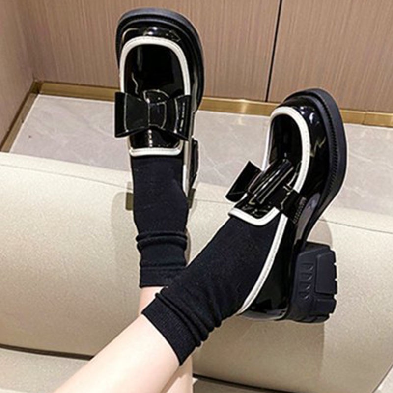 Giày Cao Gót Nữ  Mary đế cao 5cm Jane Mũi Vuông Thắt Nơ Phong Cách Hàn Quốc Cho